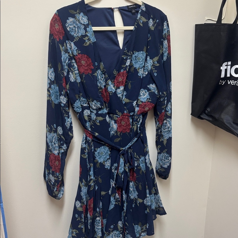 Torrid Navy Floral Wrap Dress